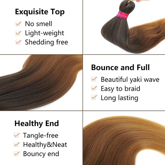 Pre-Stretched 28-Inch Braiding Hair Extensions Ombre Brown To Blonde Synthetic F - Picture 2 of 5